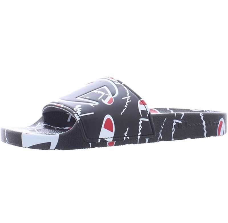 SIZE 7 GRADE SCHOOL - Champion IPO Comic Slides Black White Red CP102282Y