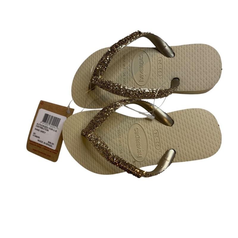 Size 9C Havaianas Girls New Flip Flops Sandals Sand Grey Sparkles