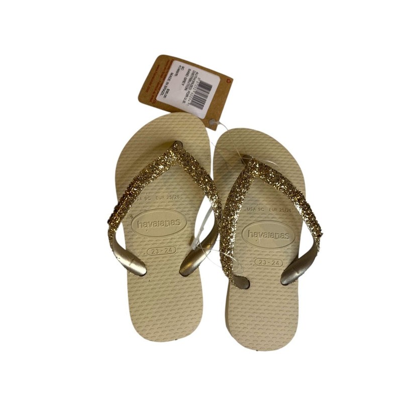 Size 9C Havaianas Girls New Flip Flops Sandals Sand Grey Sparkles