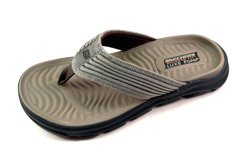 Skechers 205107 Light Brown Men's Relaxed Fit Luxe Foam Thong Flip Flop Sandal