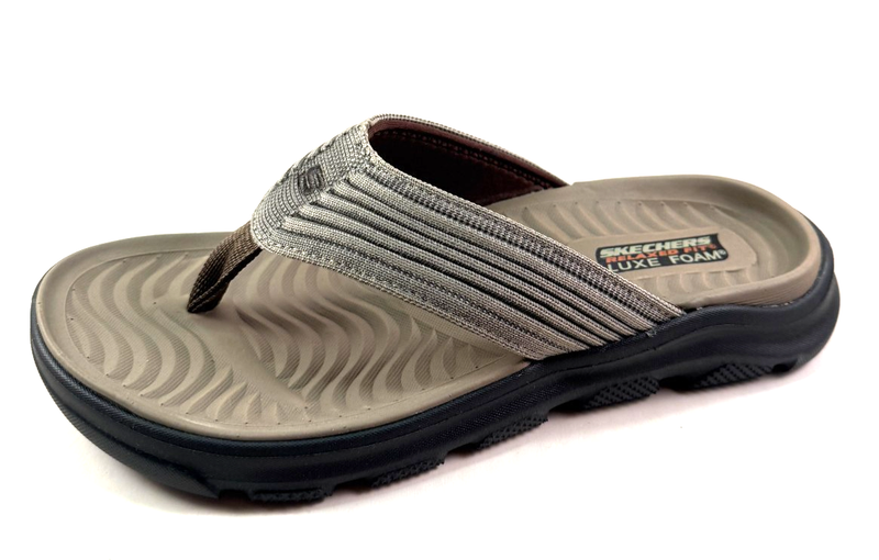 Skechers 205107 Light Brown Men's Relaxed Fit Luxe Foam Thong Flip Flop Sandal