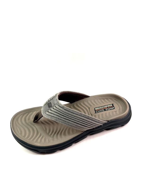 Skechers 205107 Light Brown Men's Relaxed Fit Luxe Foam Thong Flip Flop Sandal