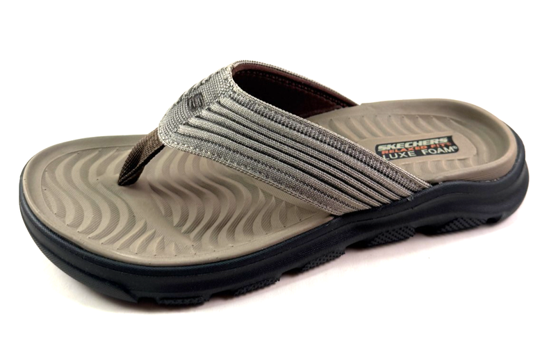 Skechers 205107 Light Brown Men's Relaxed Fit Luxe Foam Thong Flip Flop Sandal