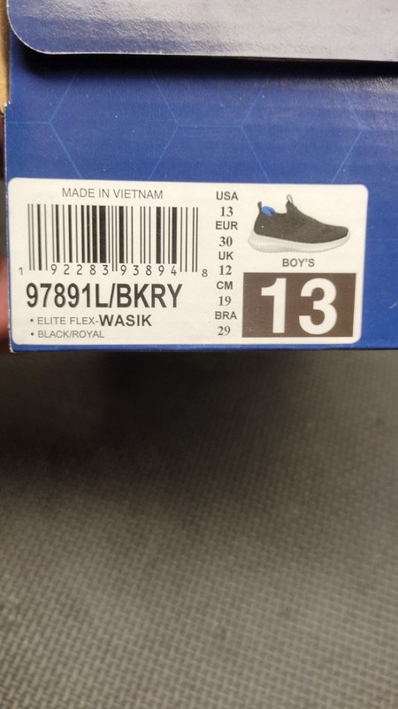 Skechers Air-Cooled Memory Foam Kid Boy's BLACK Sneakers Elite Flex Wasik Sz 13
