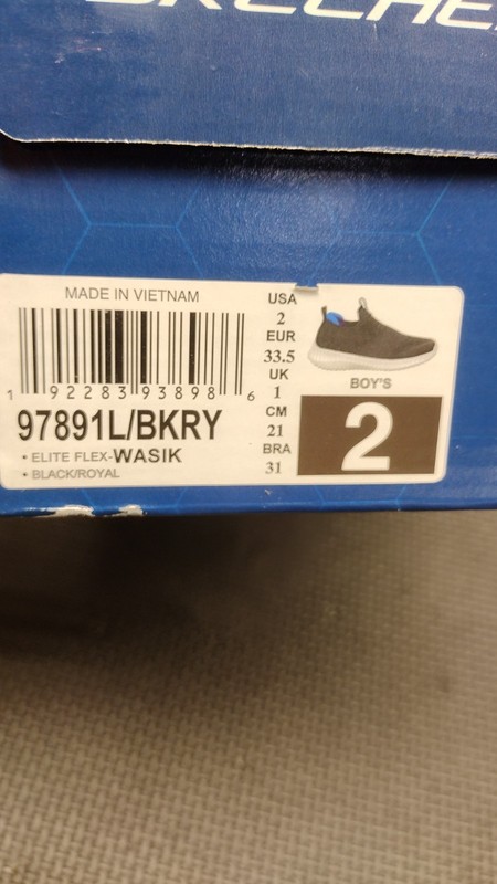 Skechers Air-Cooled Memory Foam Kid Boy's BLACK Sneakers Elite Flex Wasik Size 2