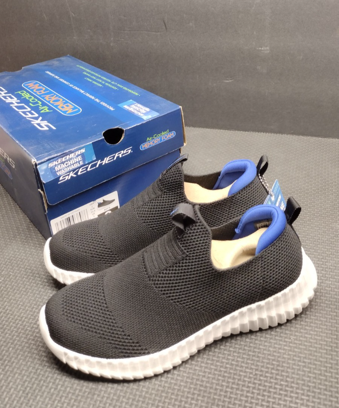 Skechers Air-Cooled Memory Foam Kid Boy's BLACK Sneakers Elite Flex Wasik Size 2