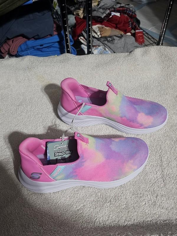Skechers Baily Step Ins Neon Tie Dye Memory Foam Tennis Shoes Big Girls Size 3