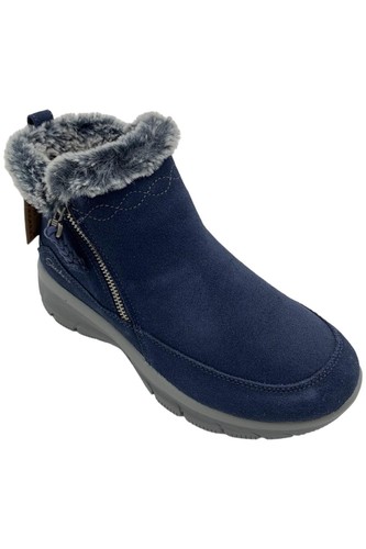 Skechers Easy Going Water Repellent Suede Faux Fur Boots Navy