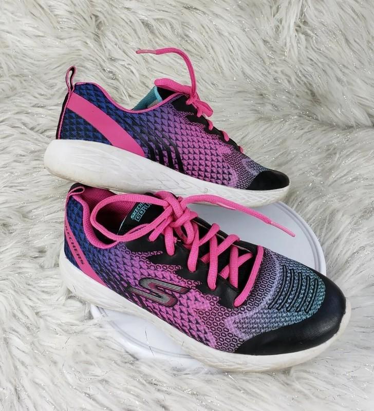 Skechers Girls Go Run 82079L Silver Pink Blue Purple Washable Sneakers Sz 5 / 37