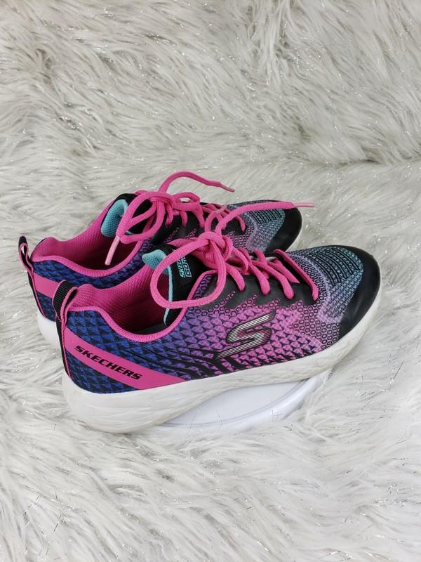 Skechers Girls Go Run 82079L Silver Pink Blue Purple Washable Sneakers Sz 5 / 37