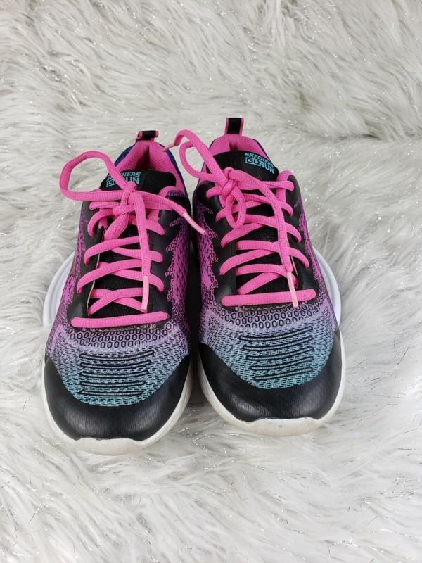Skechers Girls Go Run 82079L Silver Pink Blue Purple Washable Sneakers Sz 5 / 37