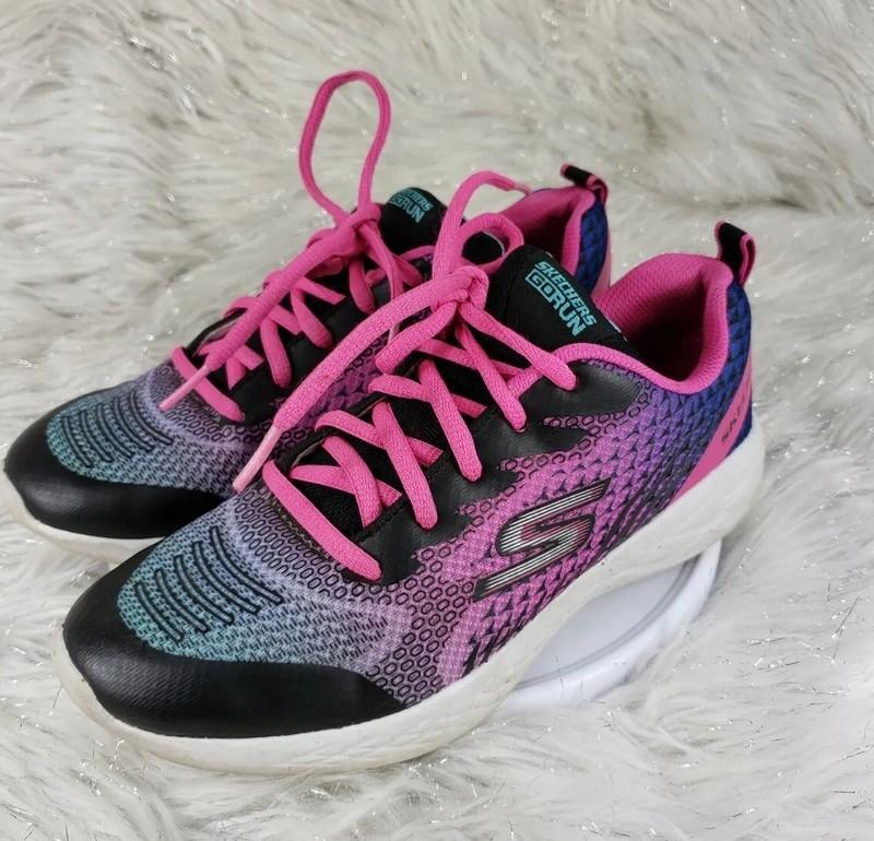 Skechers Girls Go Run 82079L Silver Pink Blue Purple Washable Sneakers Sz 5 / 37
