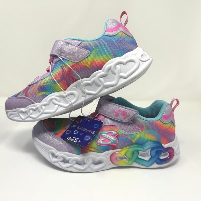 Skechers Heart Lights Kid's Size 4 Light Up Sneakers Lavender/Multi (17265LS) N4