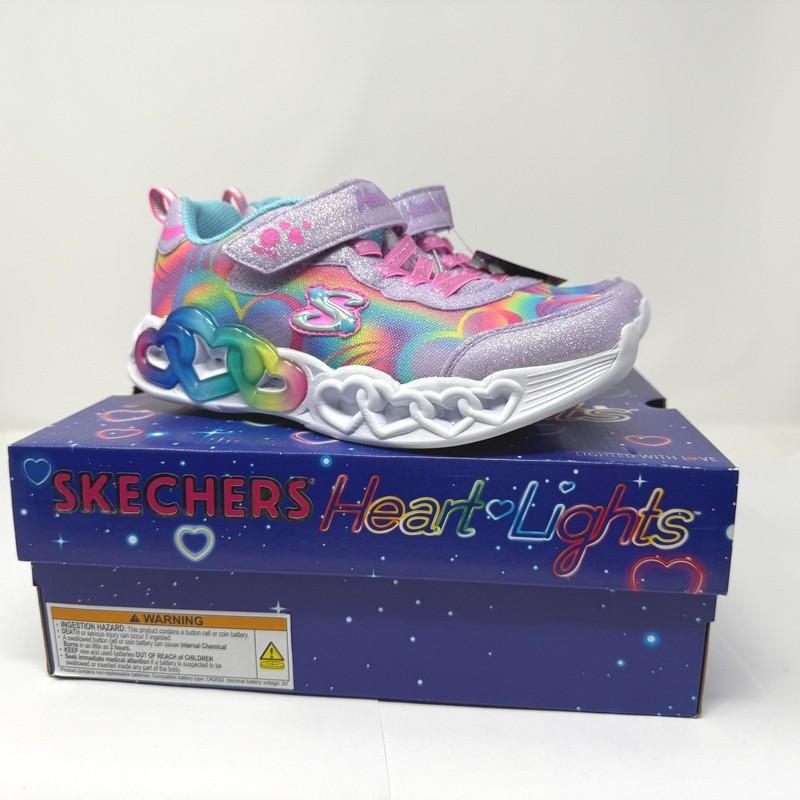 Skechers Heart Lights Kid's Size 4 Light Up Sneakers Lavender/Multi (17265LS) N4