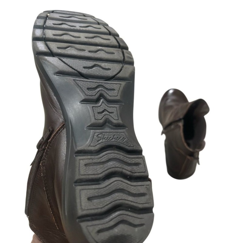 Skechers Metronome Leather Ankle Booties Chocolate Memory Foam Relaxed Fit 8.5