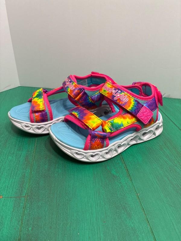 Skechers S Heart Lights Sandals Rainbow Tie Dye Adjustable Girl's Toddler Sz 12