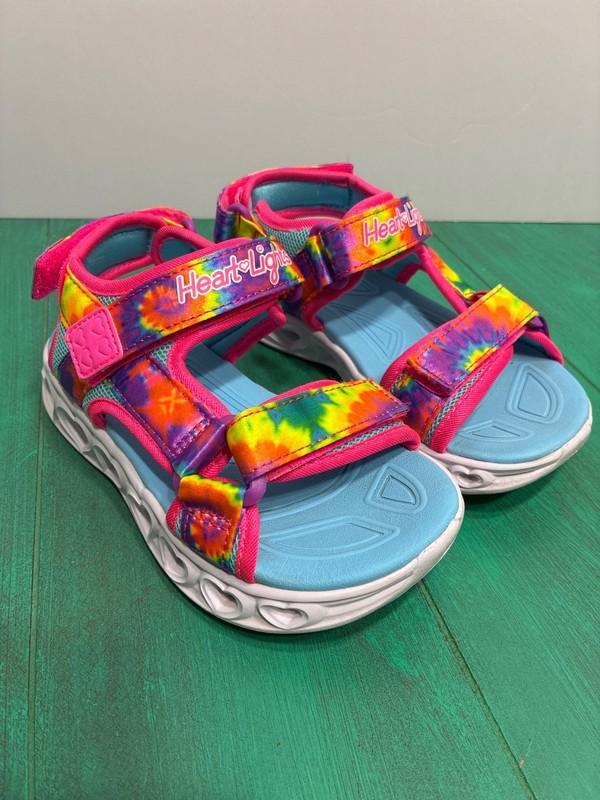 Skechers S Heart Lights Sandals Rainbow Tie Dye Adjustable Girl's Toddler Sz 12