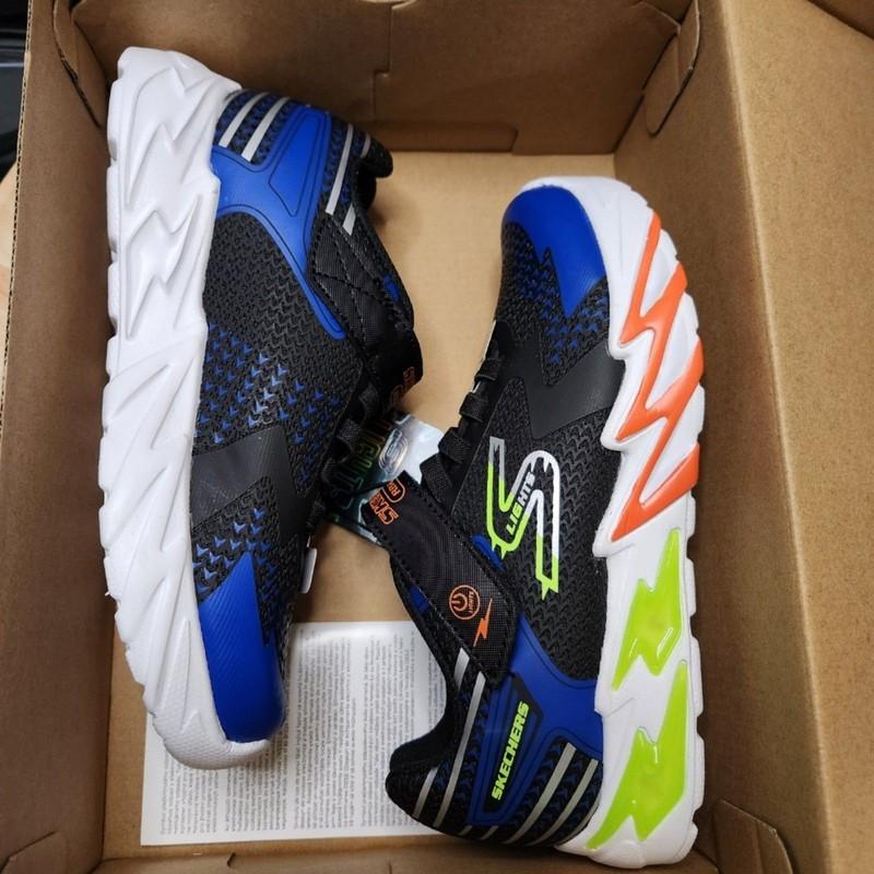 Skechers S Lights Boys Light-Up Sneakers – Size 2 Black/Blue NWT