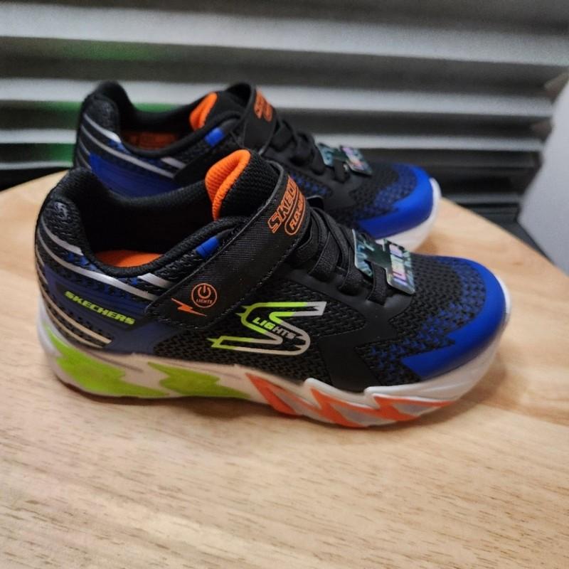 Skechers S Lights Boys Light-Up Sneakers – Size 2 Black/Blue NWT
