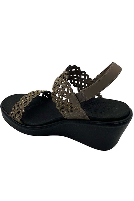 Skechers Scalloped Rhinestone Wedges Sassy Dayz Taupe