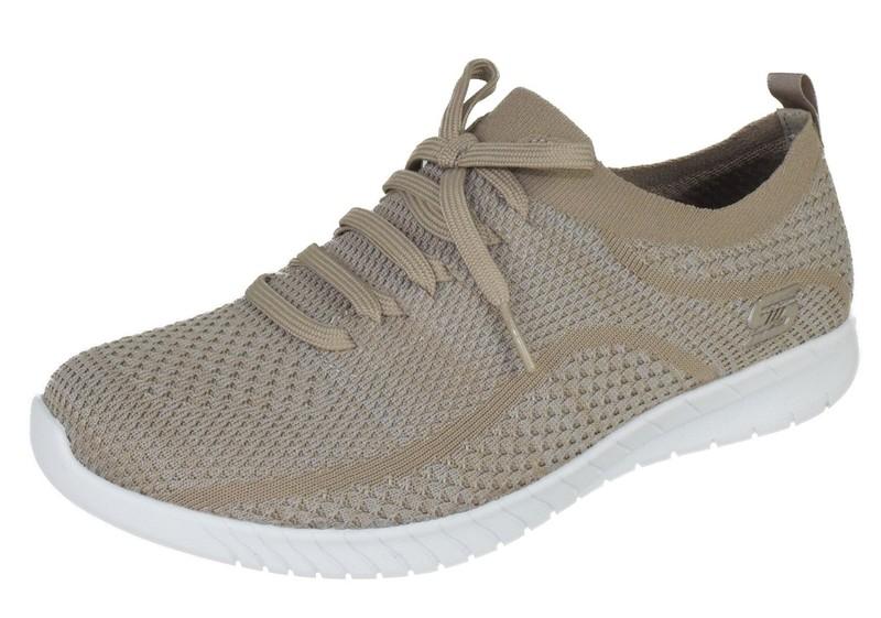 Skechers Shoe Memory Foam Women Wide LaceUp Ultra Flex Salutations Sneaker Beige