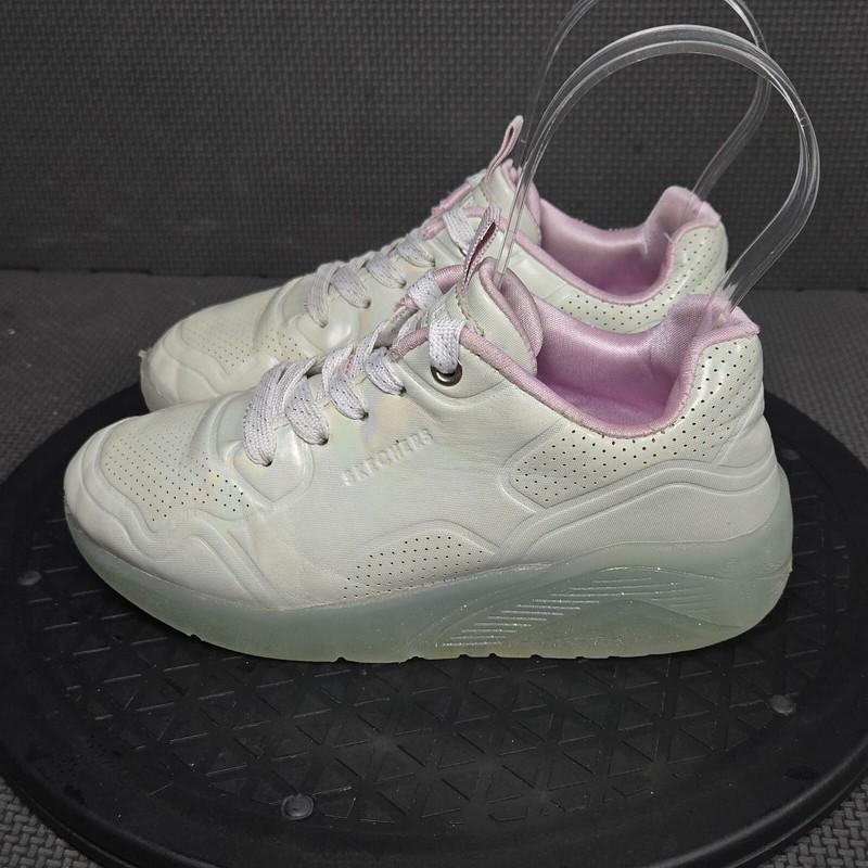 Skechers Uno Ice Prism Luxe Shoes Toddler Sz 13 Gray Pink Lace Up Sneakers