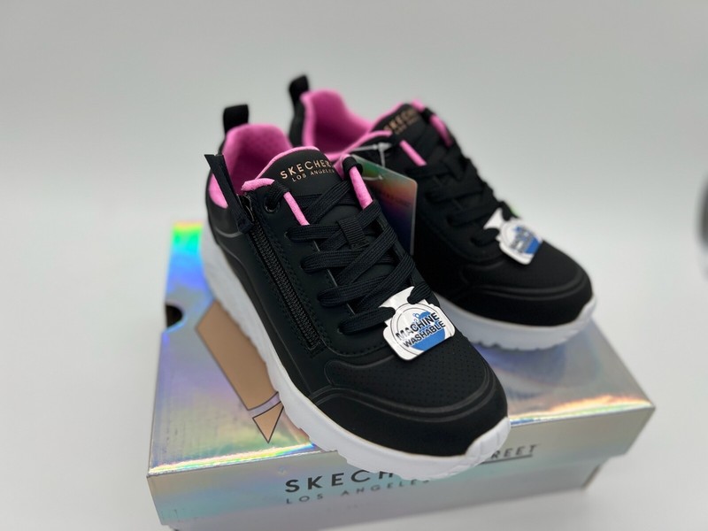 Skechers UNO LITE-EASY ZIP Sneaker Black/Rose Gold 3 US Unisex Little Kid