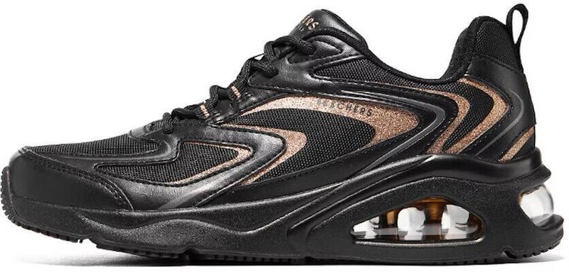 Skechers Women Black Gold Shoe Air Memory Foam Sport Soft Comfort Sneaker 177422