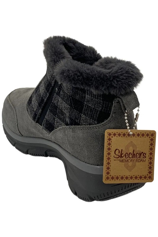 Skechers Women's Plaid Days Easy Going Ankle Boots Charcoal