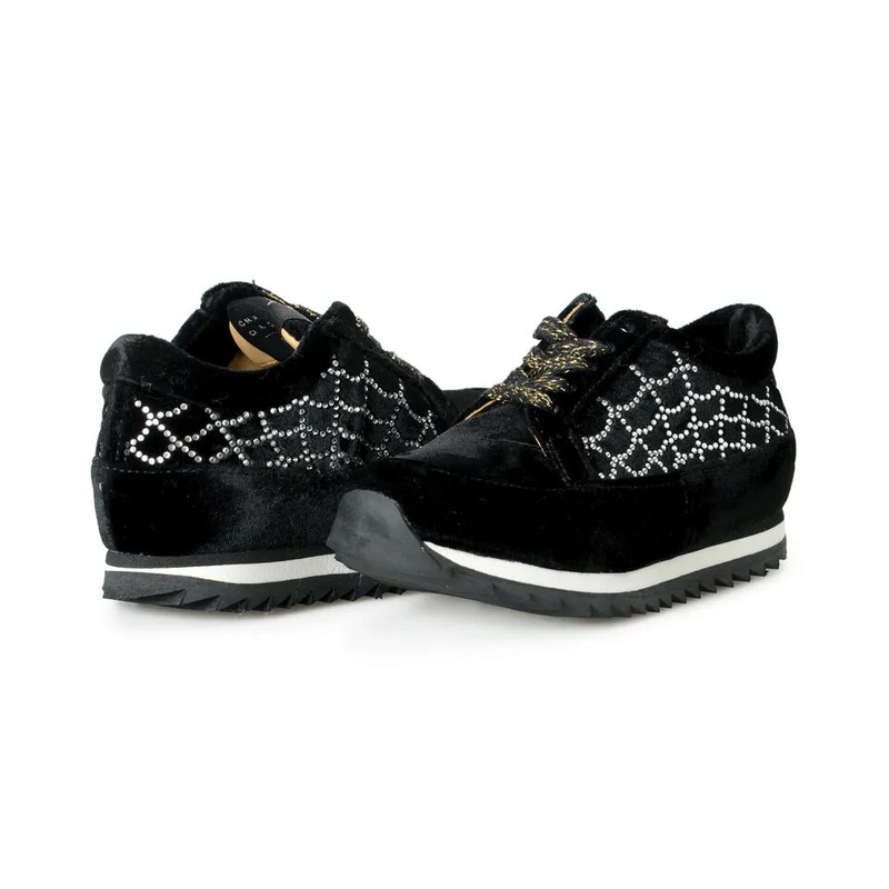 Sneakers Shoes Charlotte Olympia Girls Black "Spider Net" Velvet Leather