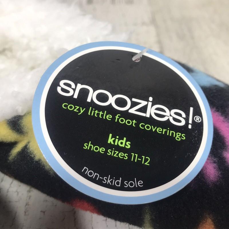 SNOOZIES Girls Size 11-12 Fuzzy Slippers Black/Pink Rock & Roll Sherpa Lined NEW