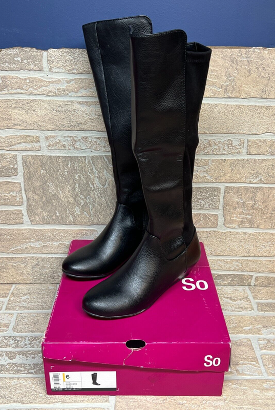 SO BOOTS Albacore Knee High Black Adjustable Side Zipper Size 6 NEW