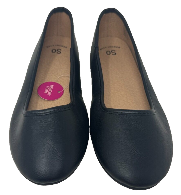 SO Youth Girl's Sheryll Slip On Memory Foam Ballet Flats Black Size:4 171P