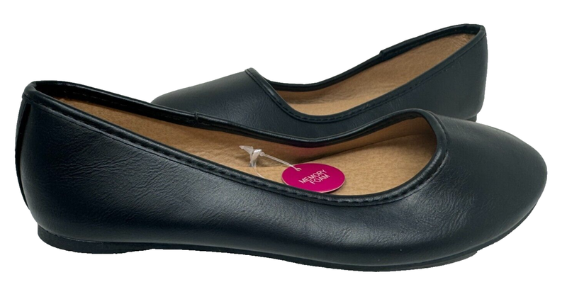 SO Youth Girl's Sheryll Slip On Memory Foam Ballet Flats Black Size:4 171P