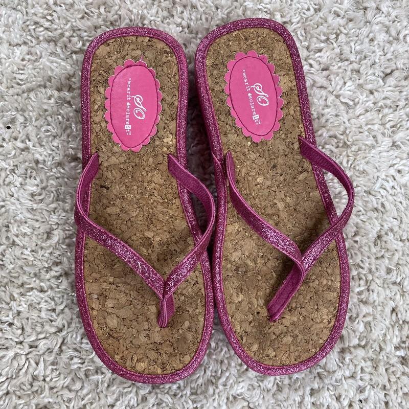 SO Youth Girls Size Small (5-6) Platform Sandals Thong Style Pink Glitter Cork