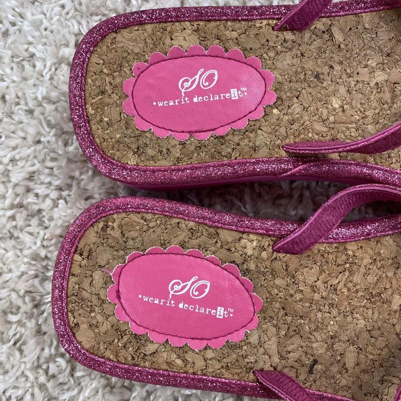 SO Youth Girls Size Small (5-6) Platform Sandals Thong Style Pink Glitter Cork