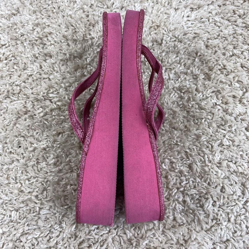 SO Youth Girls Size Small (5-6) Platform Sandals Thong Style Pink Glitter Cork