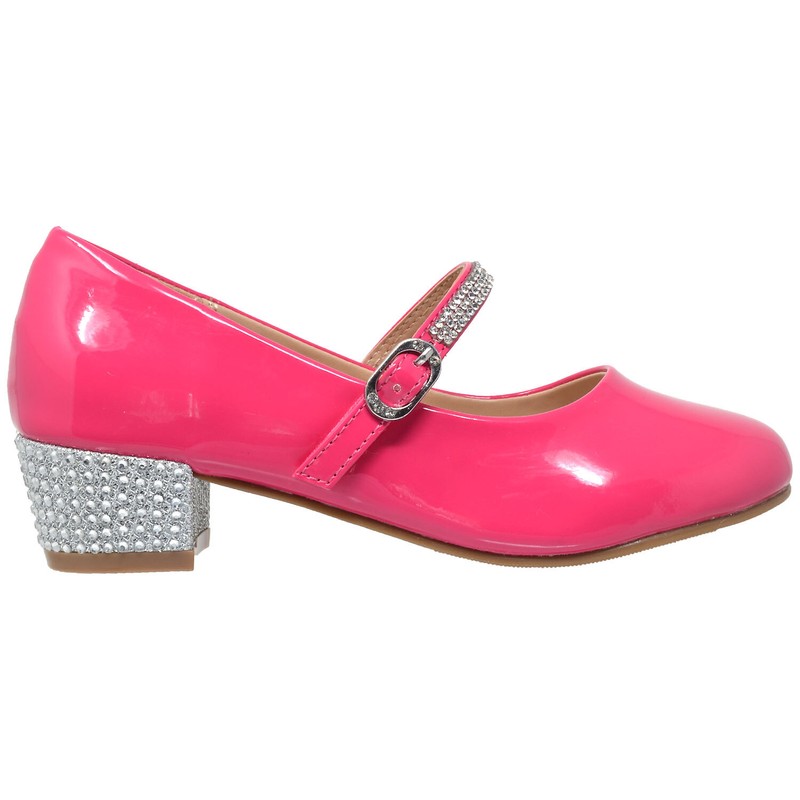 SOBEYO Kids Dress Shoes Rhinestone Ankle Strap Mary Jane Pumps Fuchsia