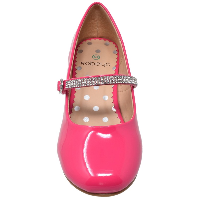 SOBEYO Kids Dress Shoes Rhinestone Ankle Strap Mary Jane Pumps Fuchsia