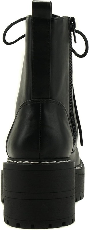 Soda FLING Women Chunky Lug Sole Lace Up Fashion Combat Ankle Boot W/Side Zipper