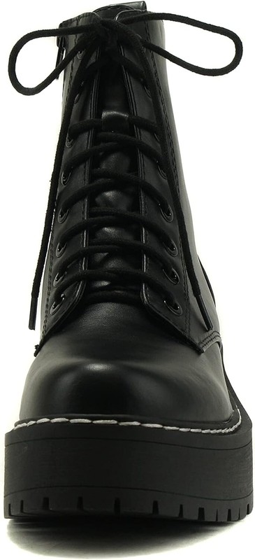 Soda FLING Women Chunky Lug Sole Lace Up Fashion Combat Ankle Boot W/Side Zipper