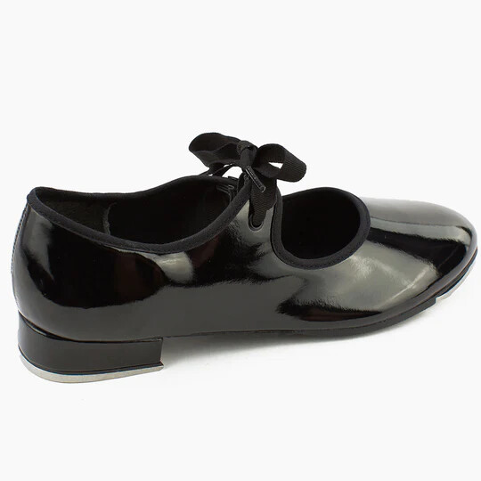 SoDanca Toddler Tap Shoes Black Patent Elastic + Ribbon Close 5 5.5 6 6.5 7