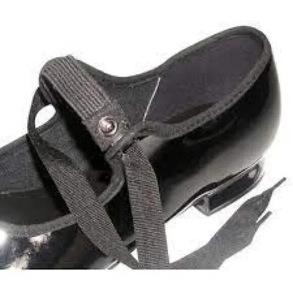 SoDanca Toddler Tap Shoes Black Patent Elastic + Ribbon Close 5 5.5 6 6.5 7