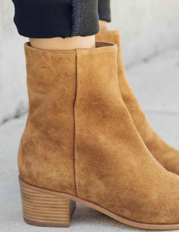 Soludos Greta Camel Tan Suede Leather Side Zip Booties Boots US Women’s Size 7.5