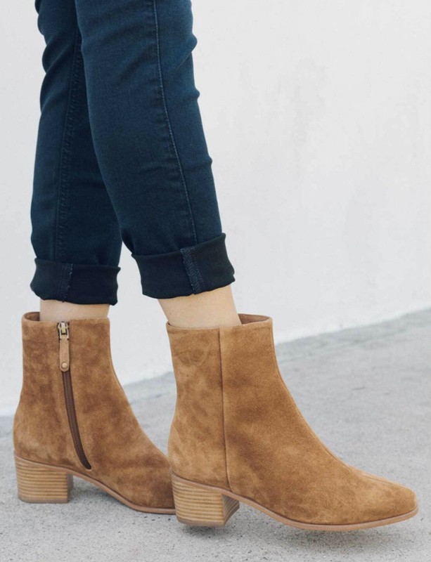 Soludos Greta Camel Tan Suede Leather Side Zip Booties Boots US Women’s Size 7.5