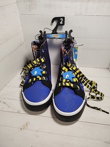 Sonic The Hedgehog Sneakers High Top Sega Ground Up Youth Size 2 -Blue & Purple