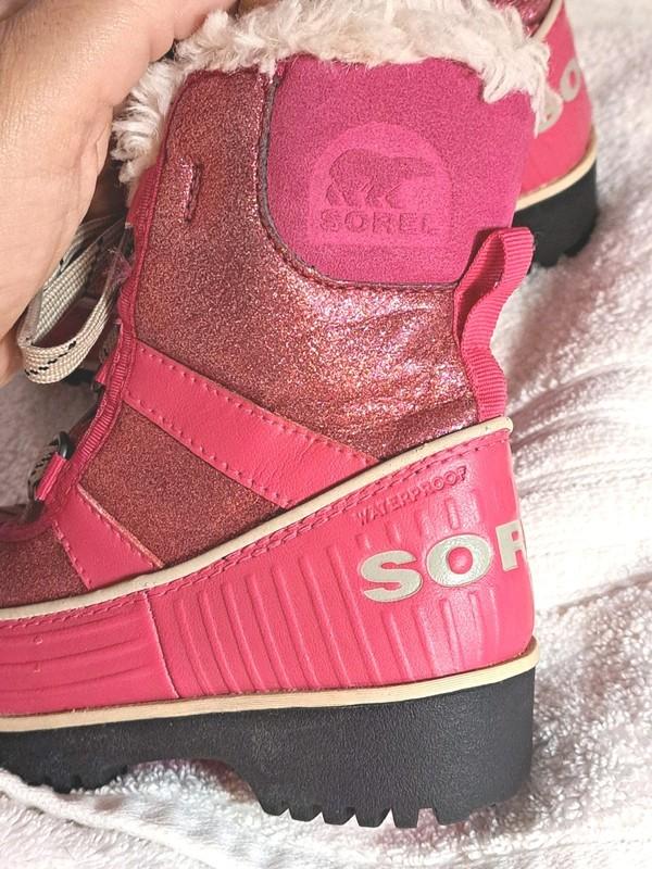 SOREL Girls Tivoli Winter Snow Boots Pink Glitter Salt Laces Waterproof Sz 10