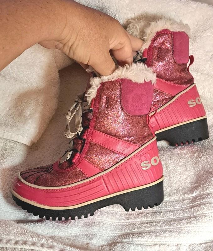 SOREL Girls Tivoli Winter Snow Boots Pink Glitter Salt Laces Waterproof Sz 10