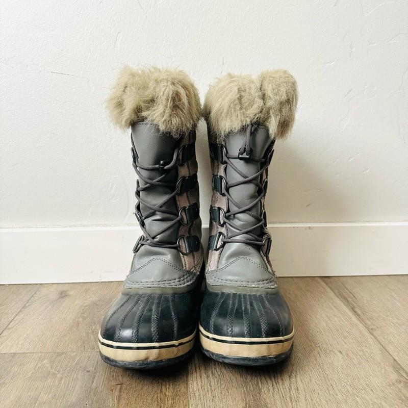 SOREL Joan Of Arctic Waterproof Suade Gray Winter Boots Drawstring Kids 5