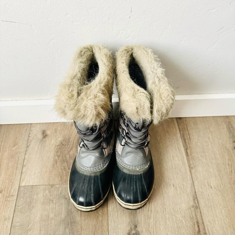 SOREL Joan Of Arctic Waterproof Suade Gray Winter Boots Drawstring Kids 5